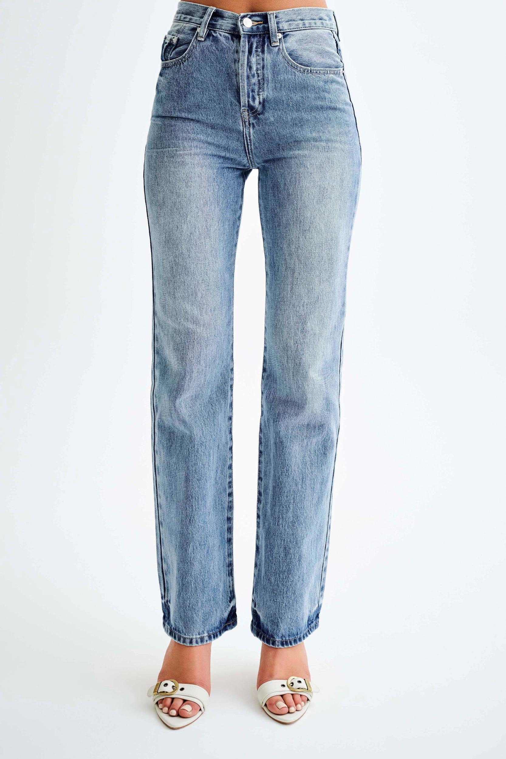 Janine High Waisted Straight Leg Jeans - Washed Mid Blue Product Image