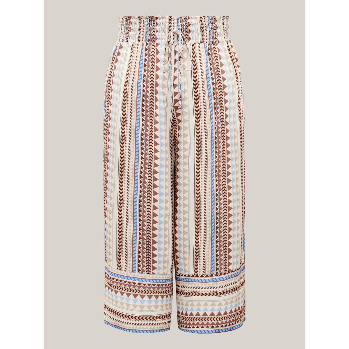 Plus Size Boho Stripes Wide-Leg Pants Women LightBrown Resort Wide Leg Mid Rise Vacation Pants BloomChic 12/L Product Image