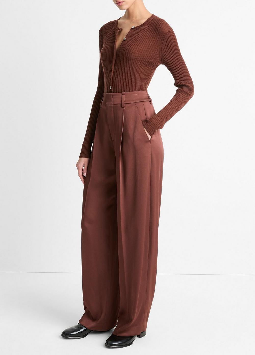 High-Waist Fluid Satin Wide-Leg Trouser Product Image