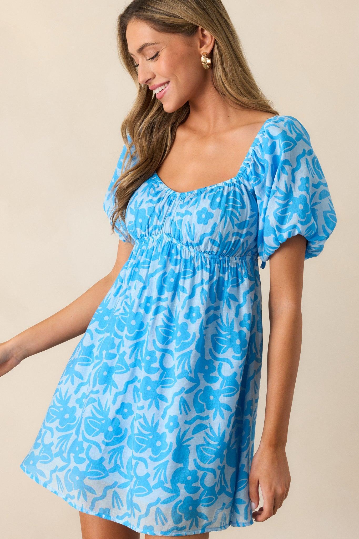 MINKPINK Enza Blue Floral Mini Dress Product Image