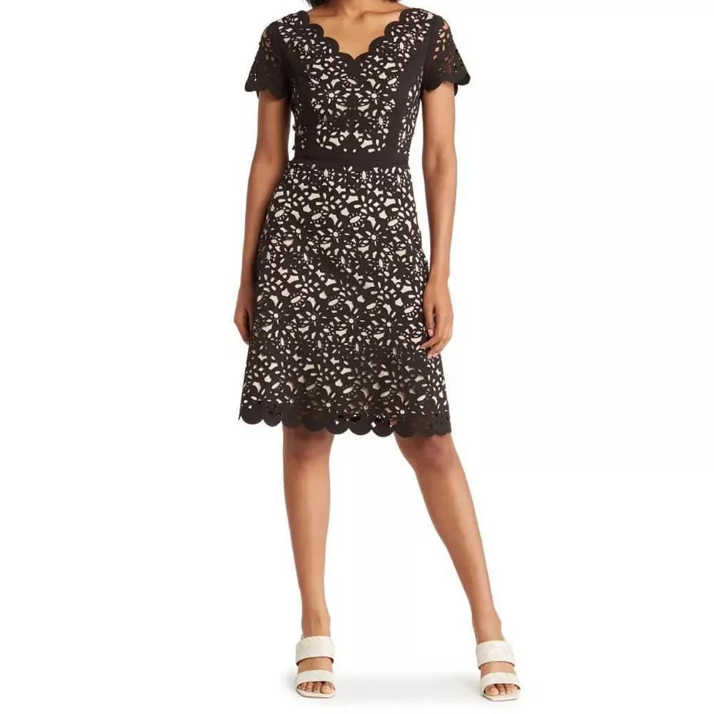 Women's Focus By Shani Cutout Overlay A-Line Dress, Size: 6, Black Nude Product Image