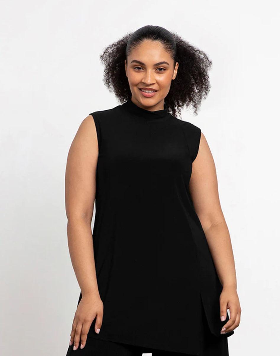 Sympli Sleeveless Mock Neck Slit Tunic Product Image