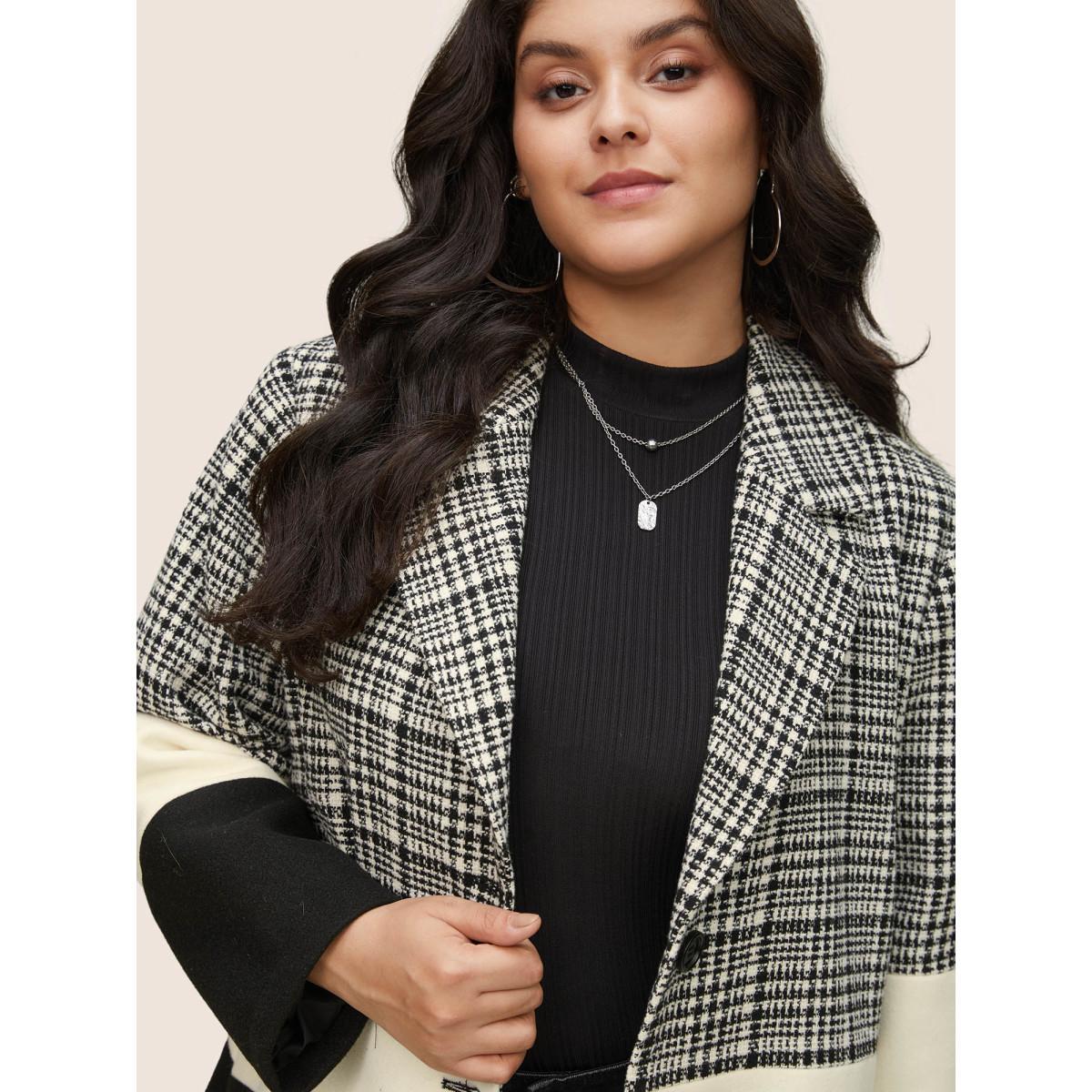 Plus Size Tweed Colorblock Contrast Button Up Coat Women Black Casual Texture Ladies Dailywear Winter Coats BloomChic 18-20/2X Product Image