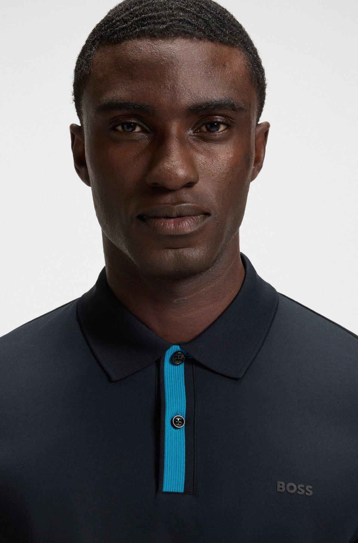 BOSS - Slim-fit polo shirt in mercerized stretch-cotton piqué - Dark Blue Product Image