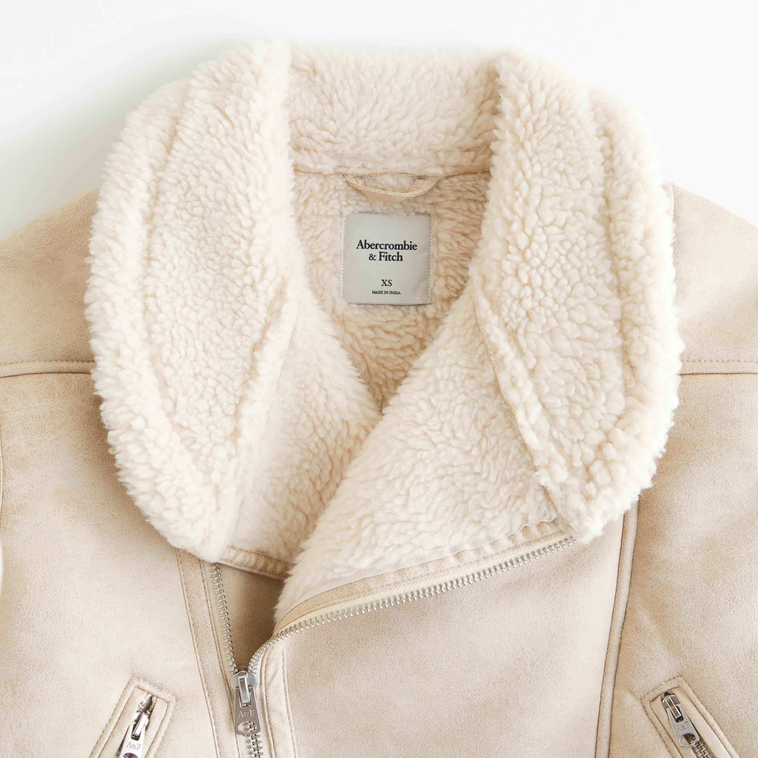 Vegan Suede Sherpa-Lined Bomber Jacket Product Image