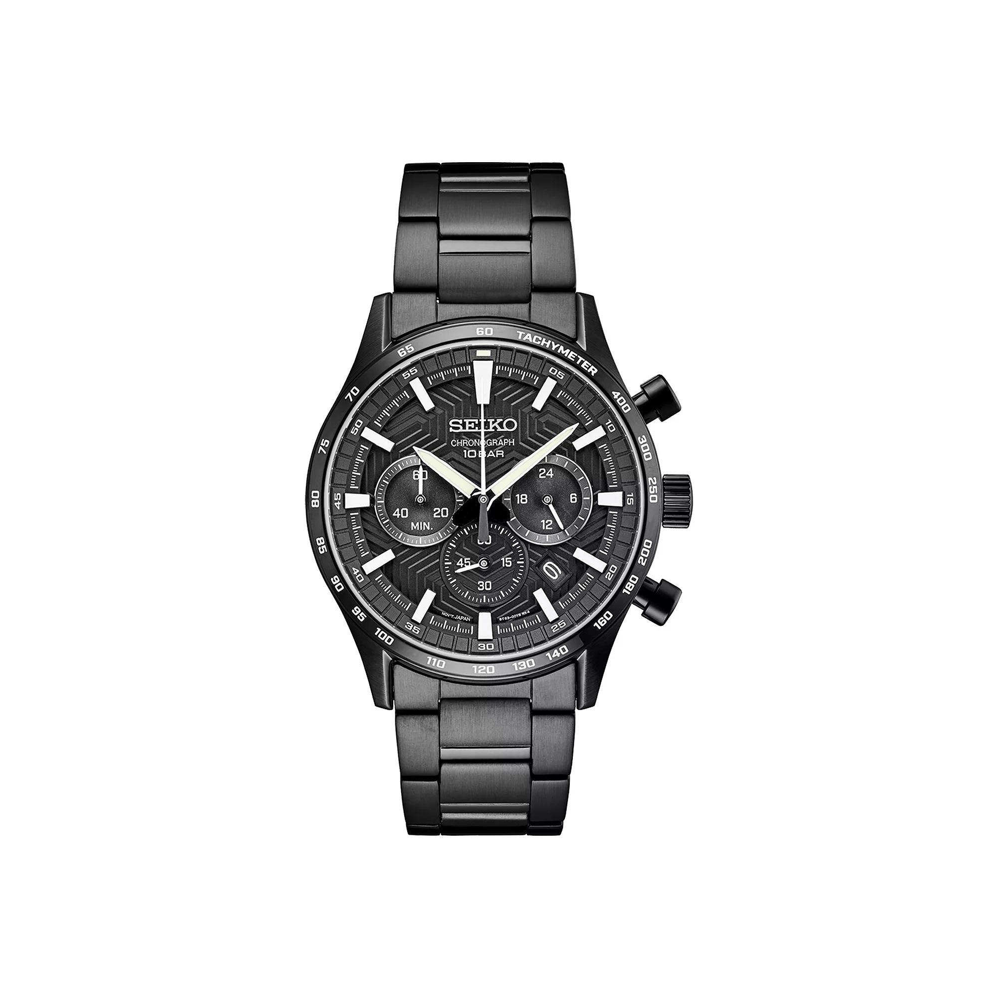 Seiko Essentials Mens Black Ion Plated Stainless Steel Chronograph Watch - SSB415 Product Image
