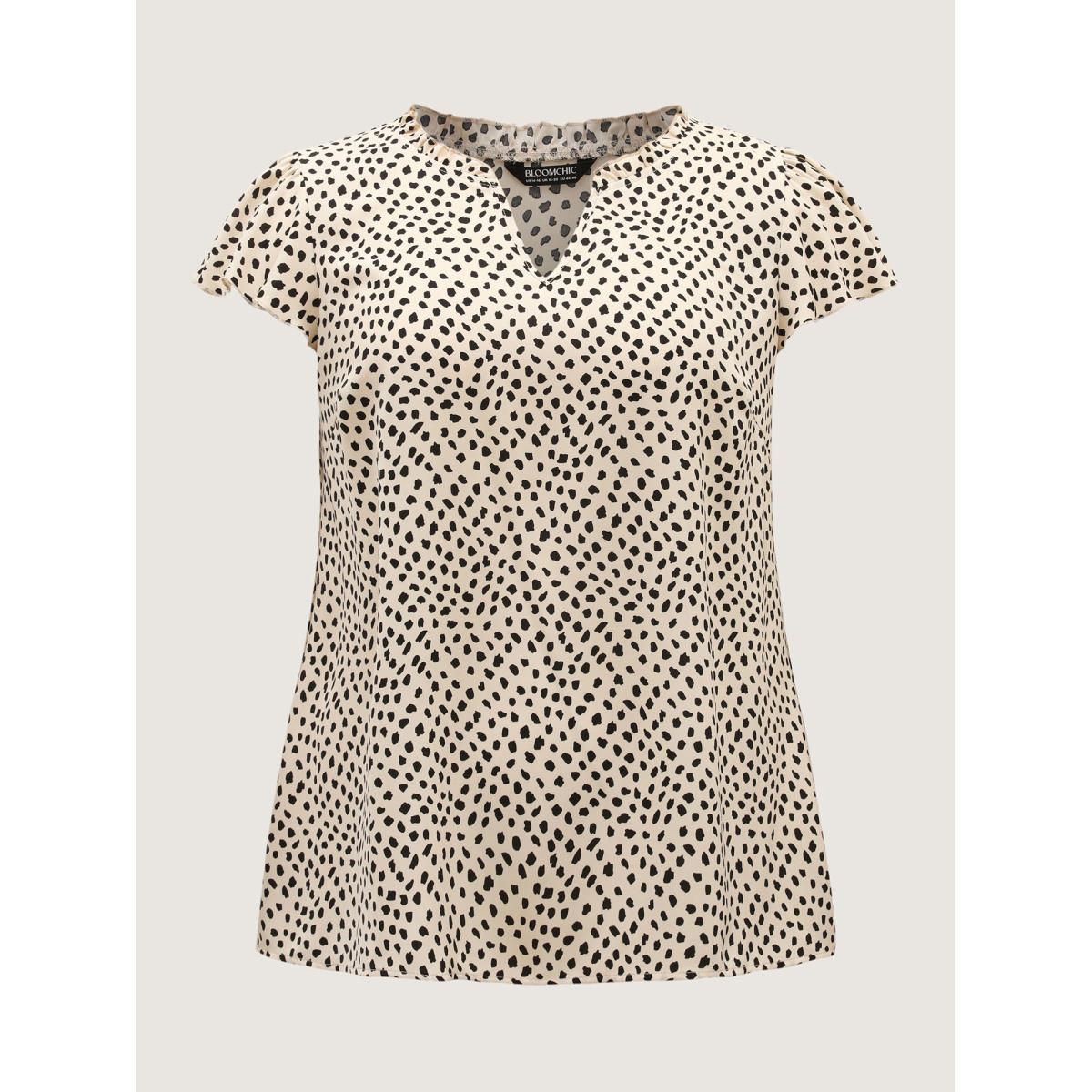Plus Size Apricot Leopard Print Ruffled Sleeve Blouse Women Cap Sleeve Notched collar Work Blouses BloomChic 22-24/3X Product Image