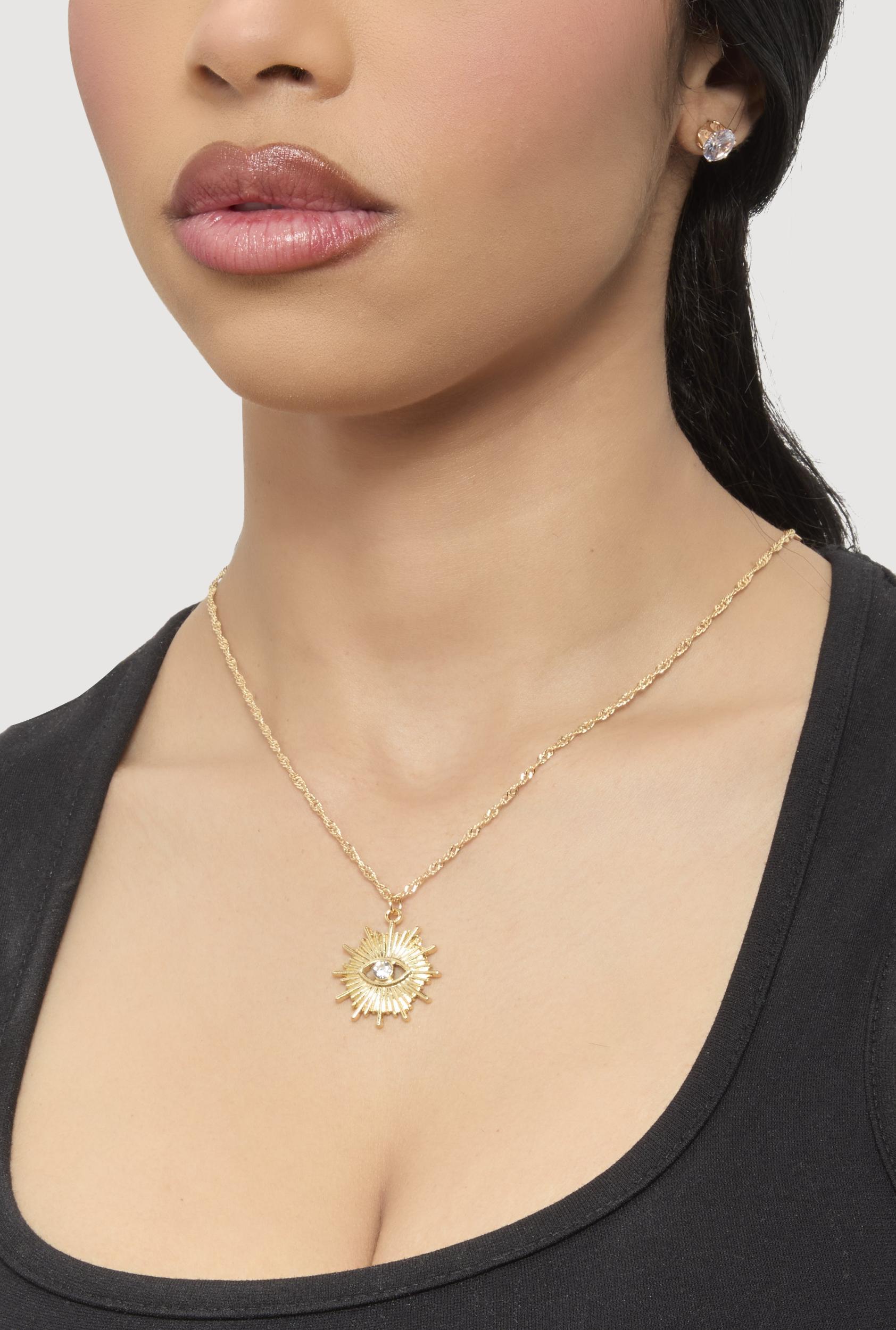 Cubic Zirconia Bear Charm Necklace with Stud Earrings Female Product Image