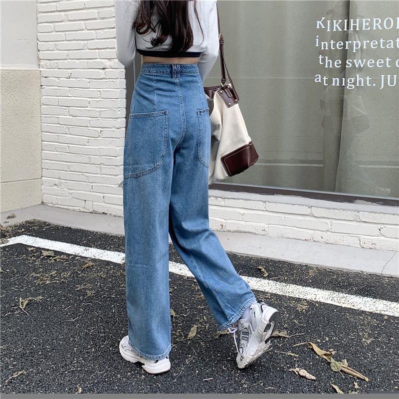 High Waist Washed Baggy Jeans Product Image