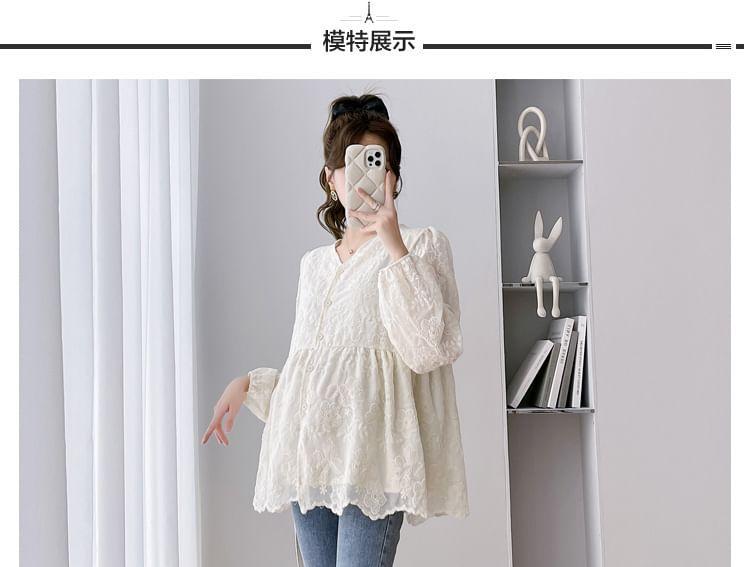 Maternity Long-Sleeve Lace Flowy Blouse Product Image