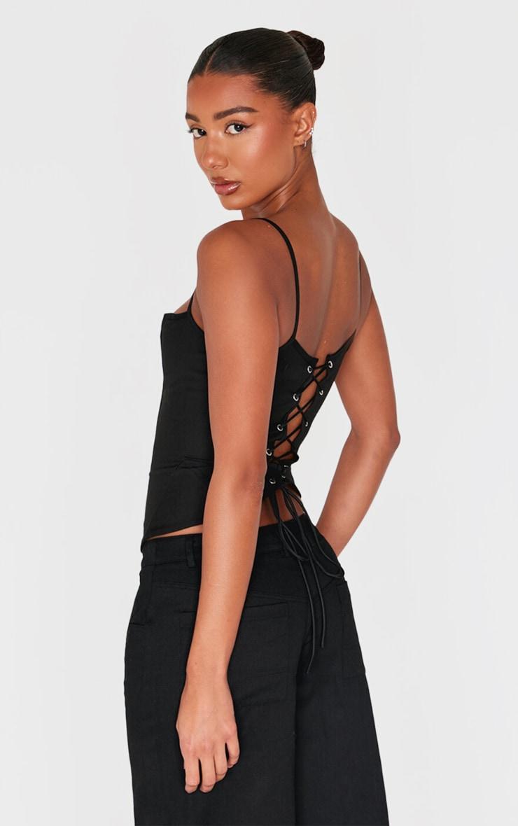 Black Premium Woven Lace Up Back Corset Product Image