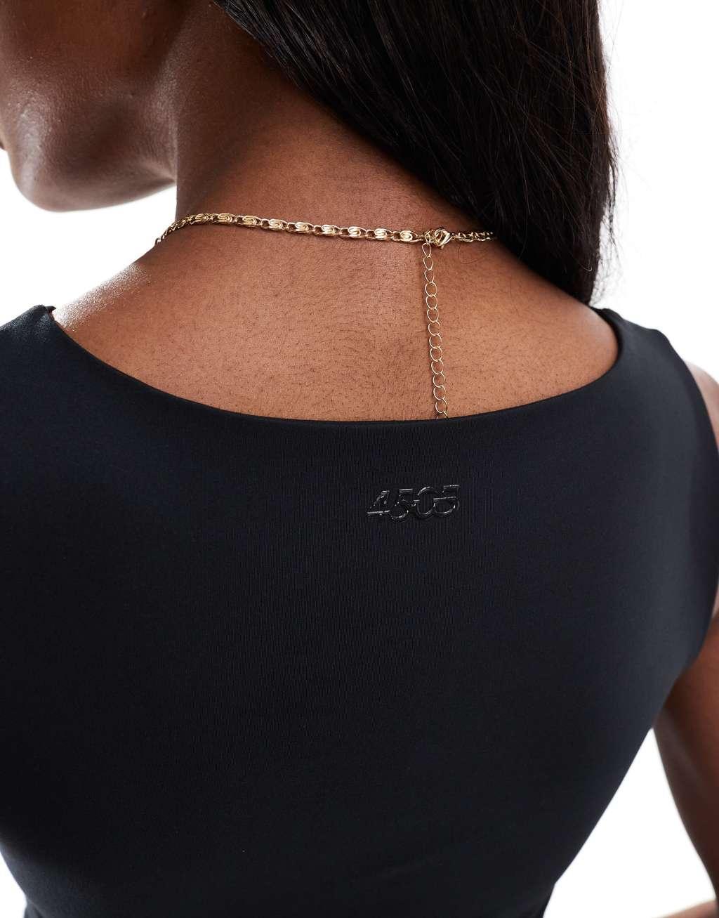 4505 Icon soft touch boat neck tank top with shelf bra in black  Product Image