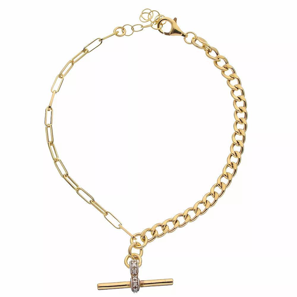 Meshmerise 18k Gold Over Sterling Silver Diamond Accent Paperclip and Curb Chain Bracelet, Women's, Size: 7", Gold Tone Product Image