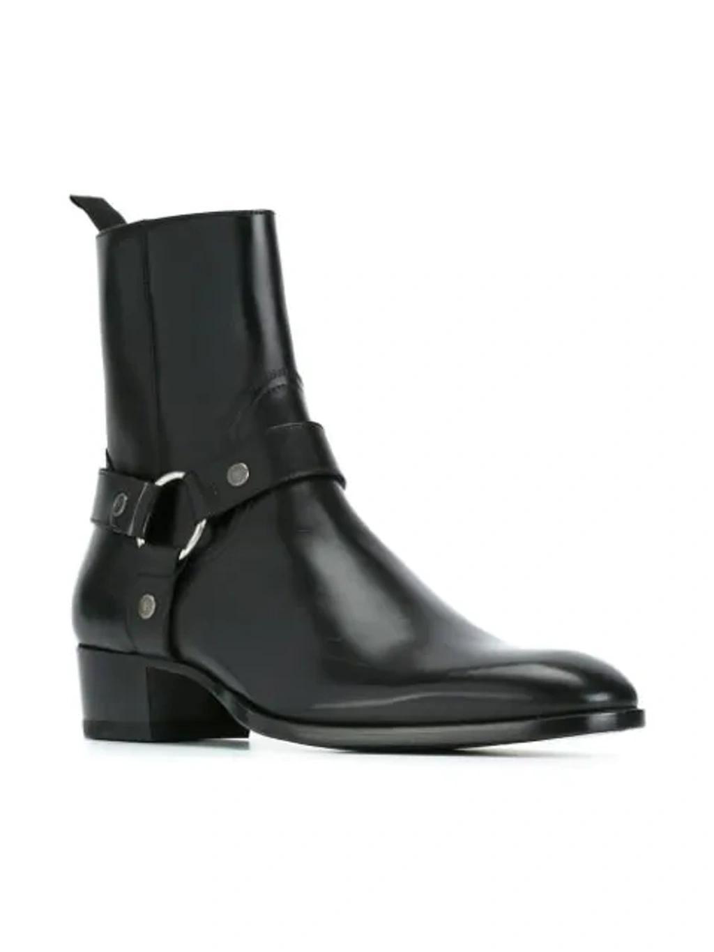 SAINT LAURENT Black Wyatt Harness Boots In Nero Product Image
