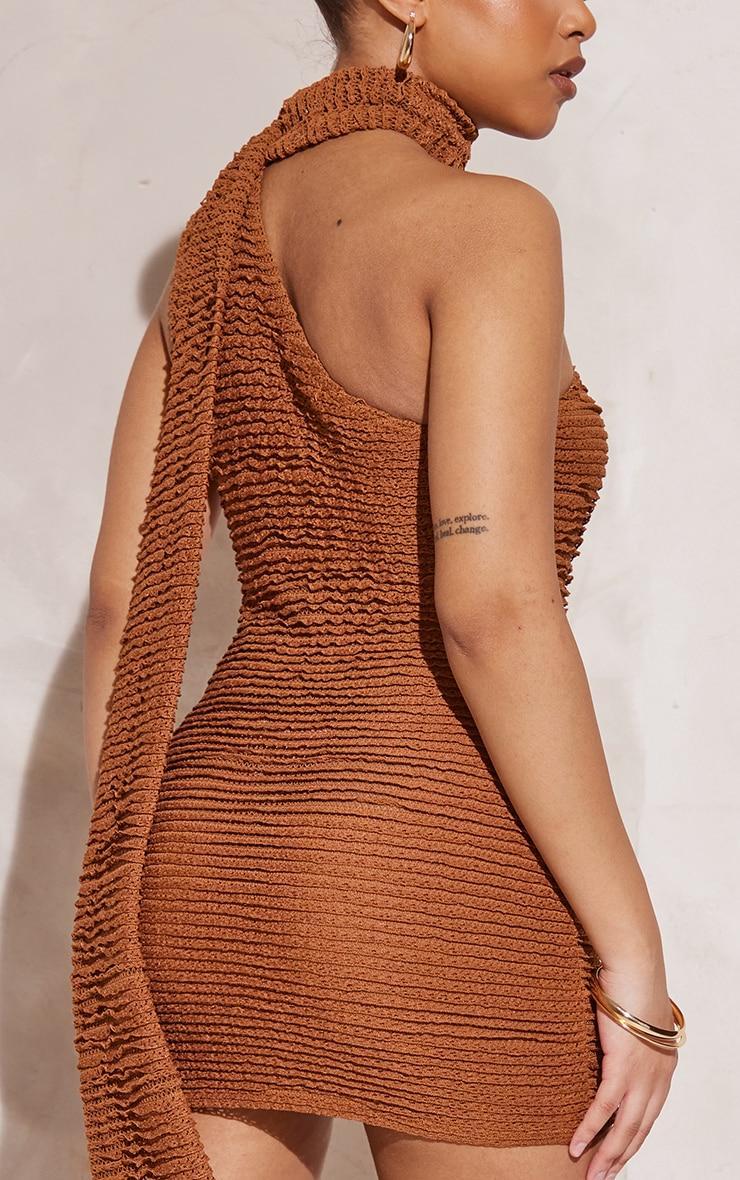Petite Brown Textured Ruched Mini Dress Product Image