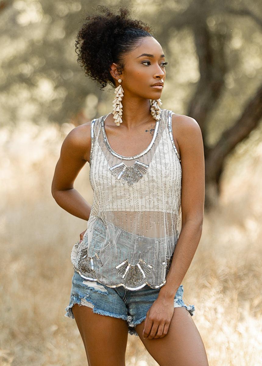Laken Beaded Top in Champagne Female Product Image