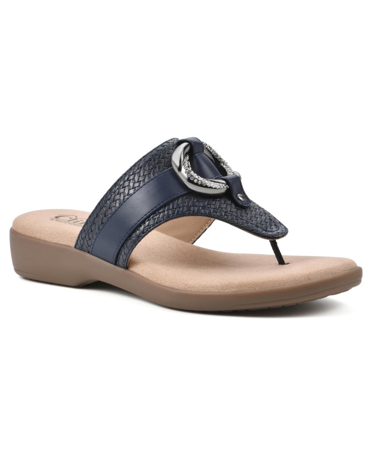 Cliffs by White Mountain Benedict Women's Thong Sandals, Size: 8, Blue Woven Product Image