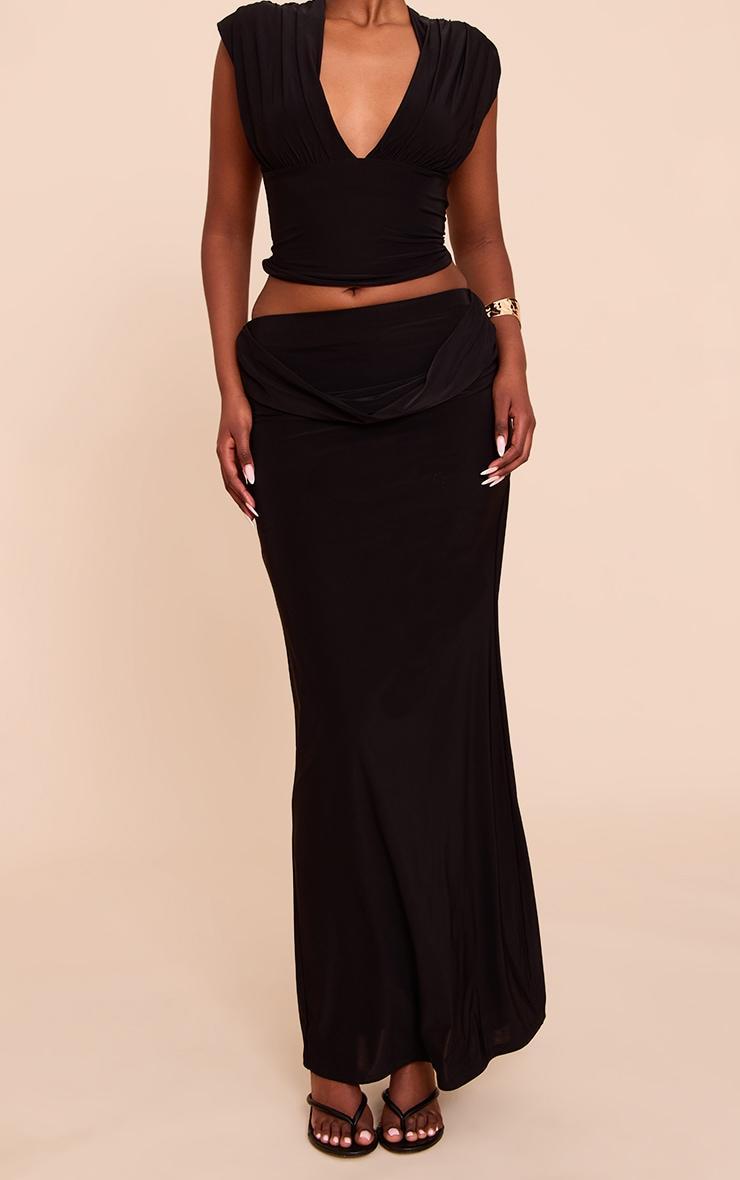 Black Double Layer Slinky Drape Waist Maxi Skirt Product Image