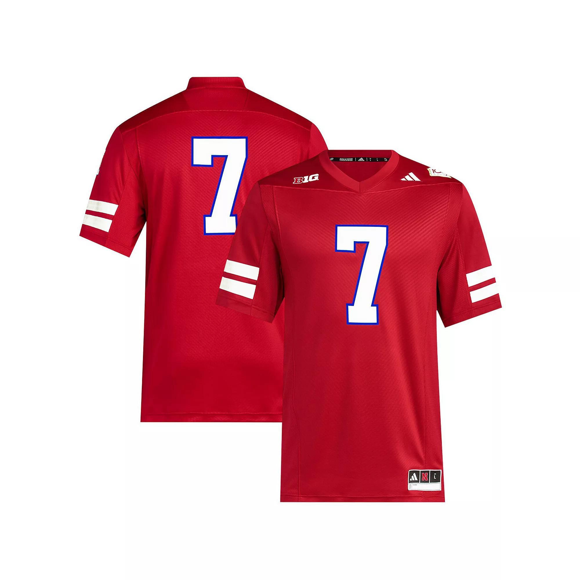Men's adidas #7 Scarlet Nebraska Huskers Memorial Stadium 100th Anniversary Premier Football Jersey, Size: Small, Red Product Image