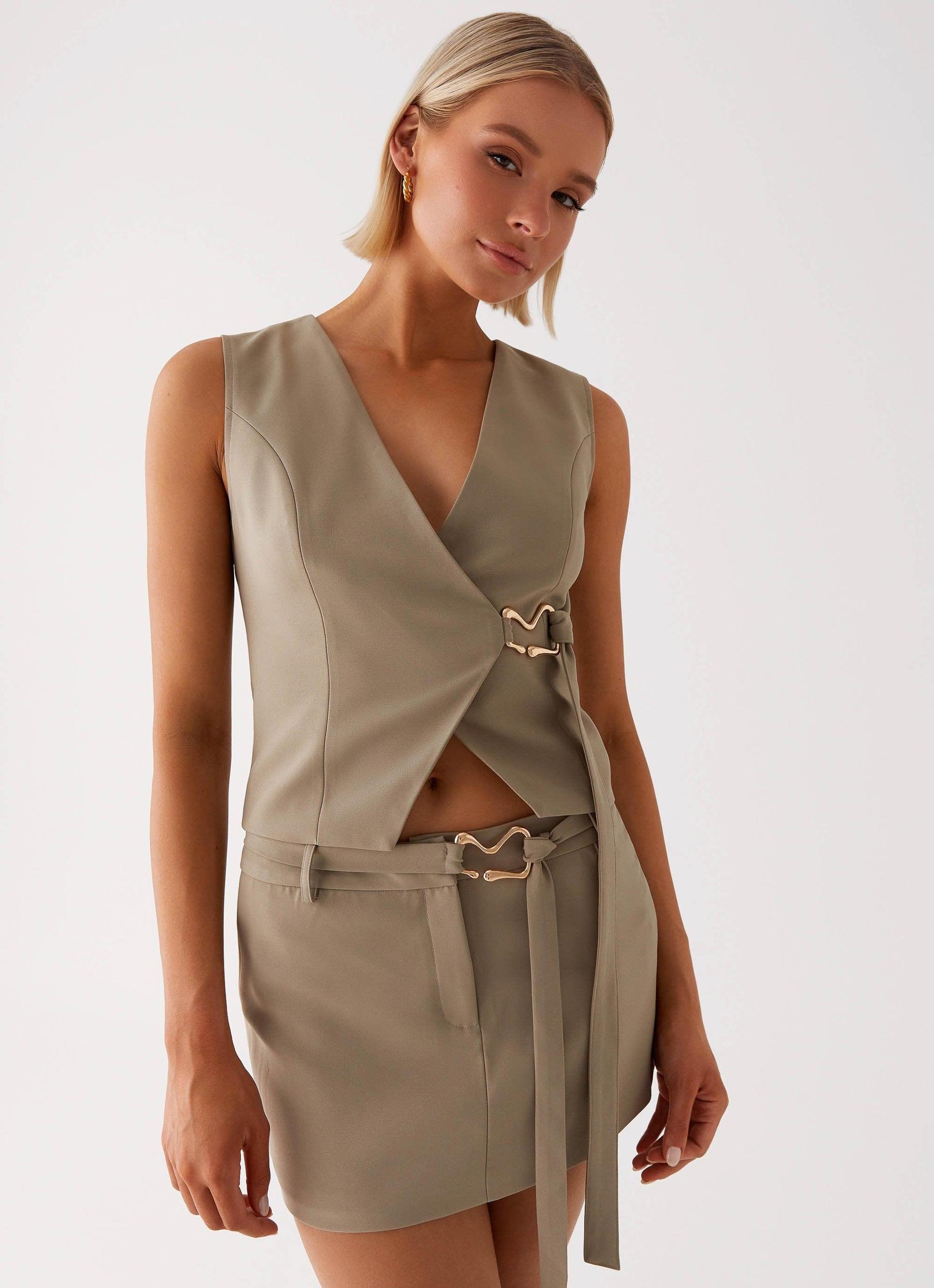 Mira Vest Top - Khaki Product Image