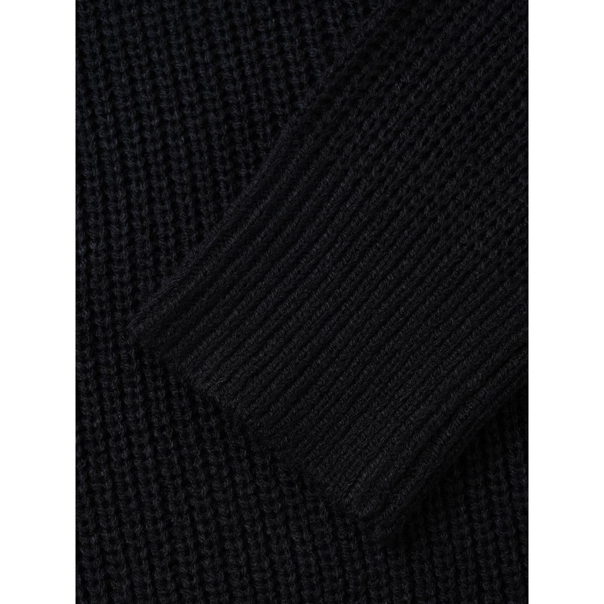 Plus Size Plain Round Neck Hollow Out Drop Shoulder Pullover Black Women Casual Loose Long Sleeve Round Neck Dailywear Pullovers BloomChic 12/L Product Image