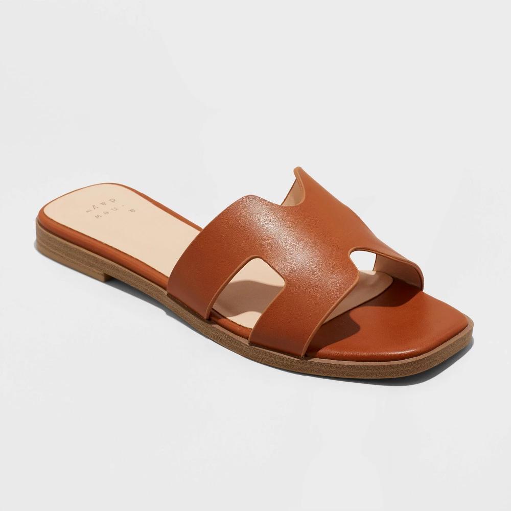 Womens Nina Slide Sandals - A New Day Cognac 7 Product Image