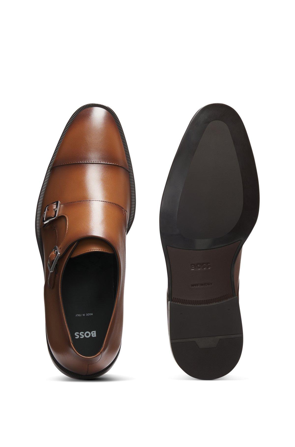 Leather double-monk shoes with cap toe Product Image