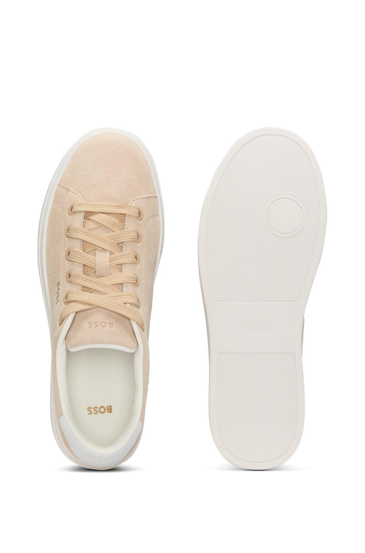 BOSS - Suede trainers with leather backtab - Beige Product Image