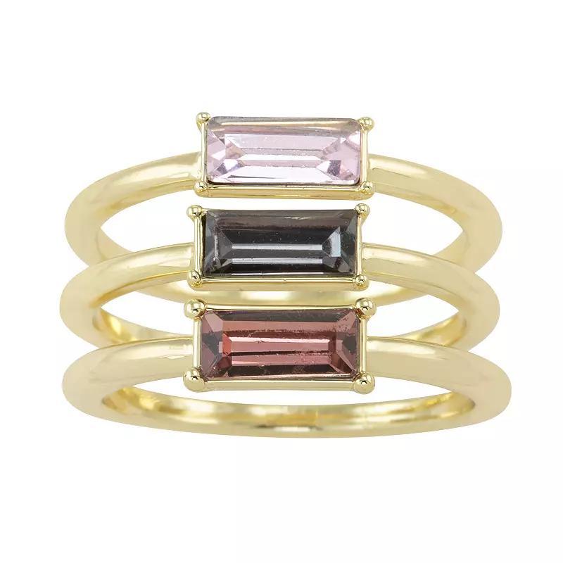 City Luxe Gold Tone Trio Multi-Color Crystal Baguette Rings, Women's, Size: 7, Gold Tone Team Product Image