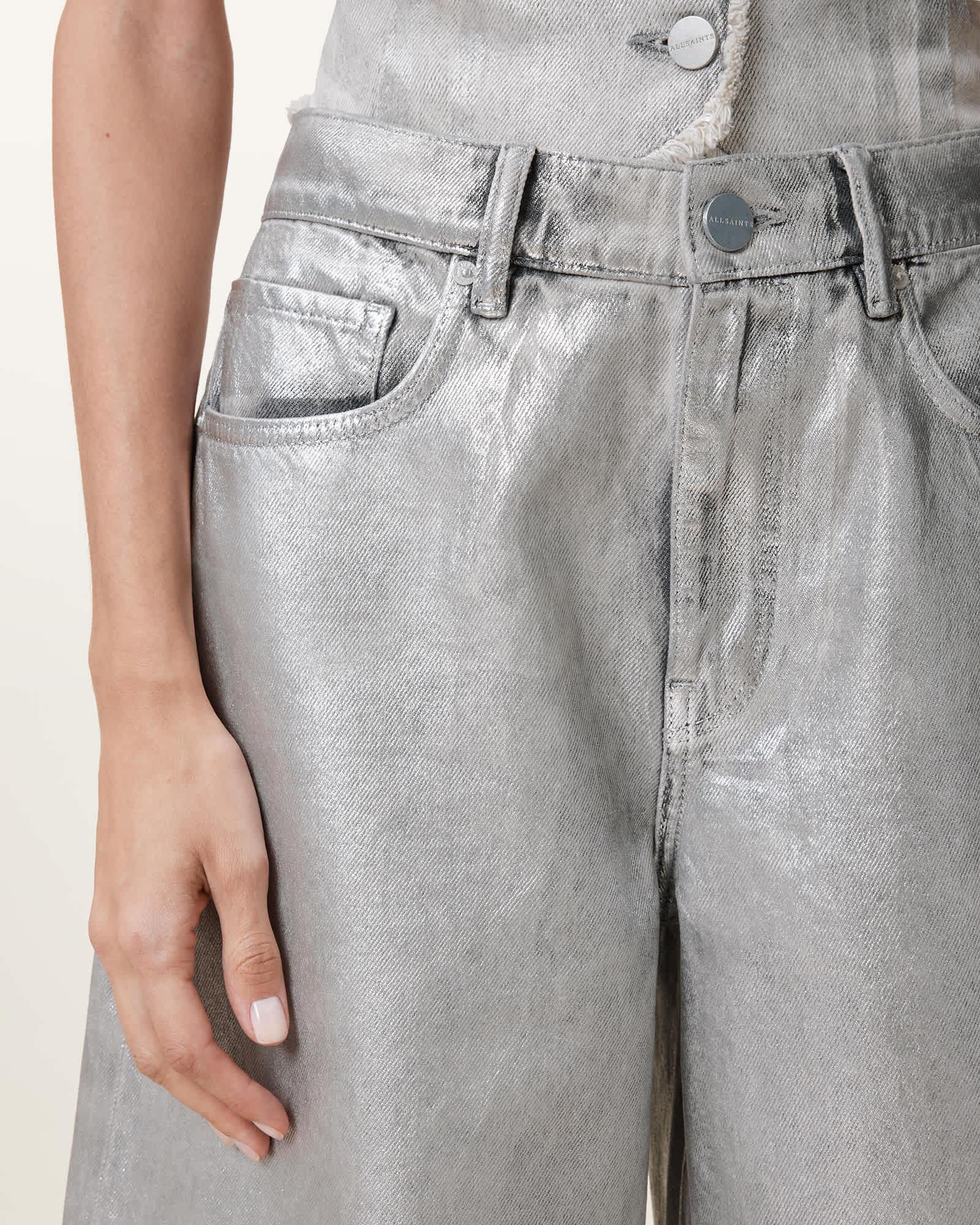 Louie Metallic Long Denim Shorts Product Image
