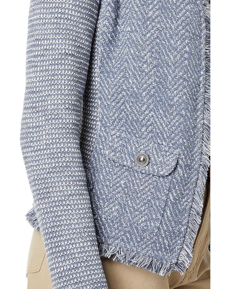 Notch Collar Fringe Mix Knit Jacket Product Image