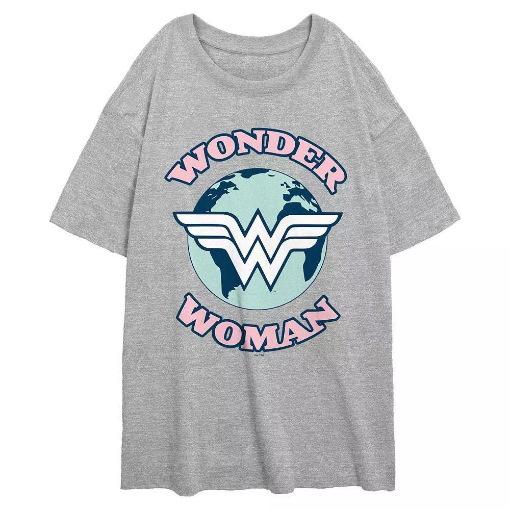 Juniors' DC Comics Wonder Woman World Logo Oversized Graphic Tee, Girl's, Size: XS, Athletic Grey Product Image
