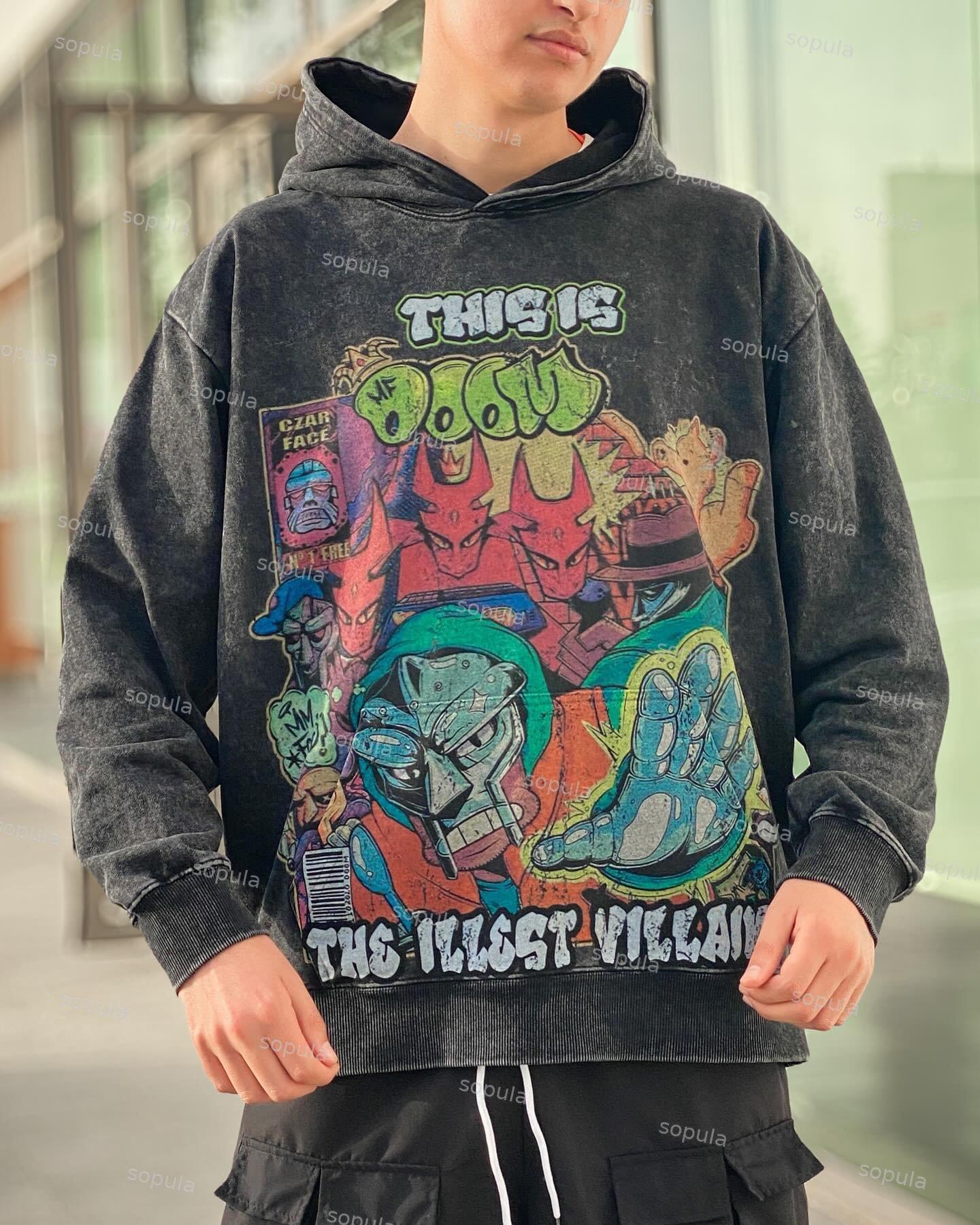 Sopula Vintage The Illest Villain Mf Doom Graphic Washed Hoodie Product Image