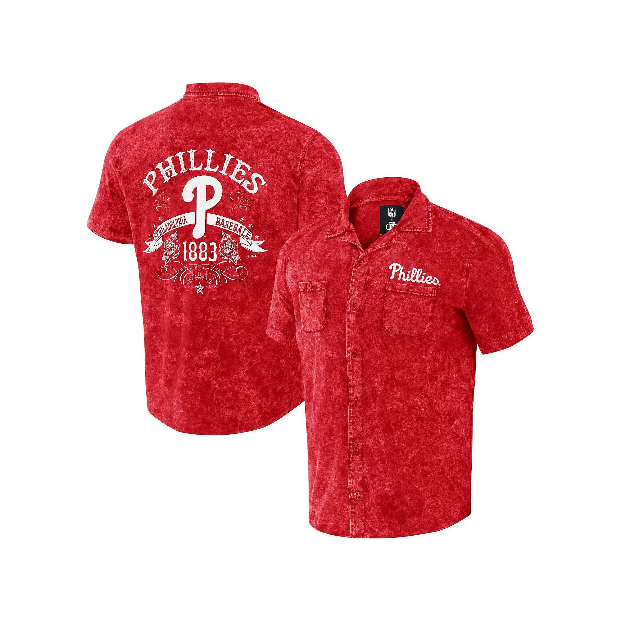Men's Darius Rucker Collection by Fanatics  Red Philadelphia Phillies Denim Team Color Button-Up Shirt, Size: Small Product Image