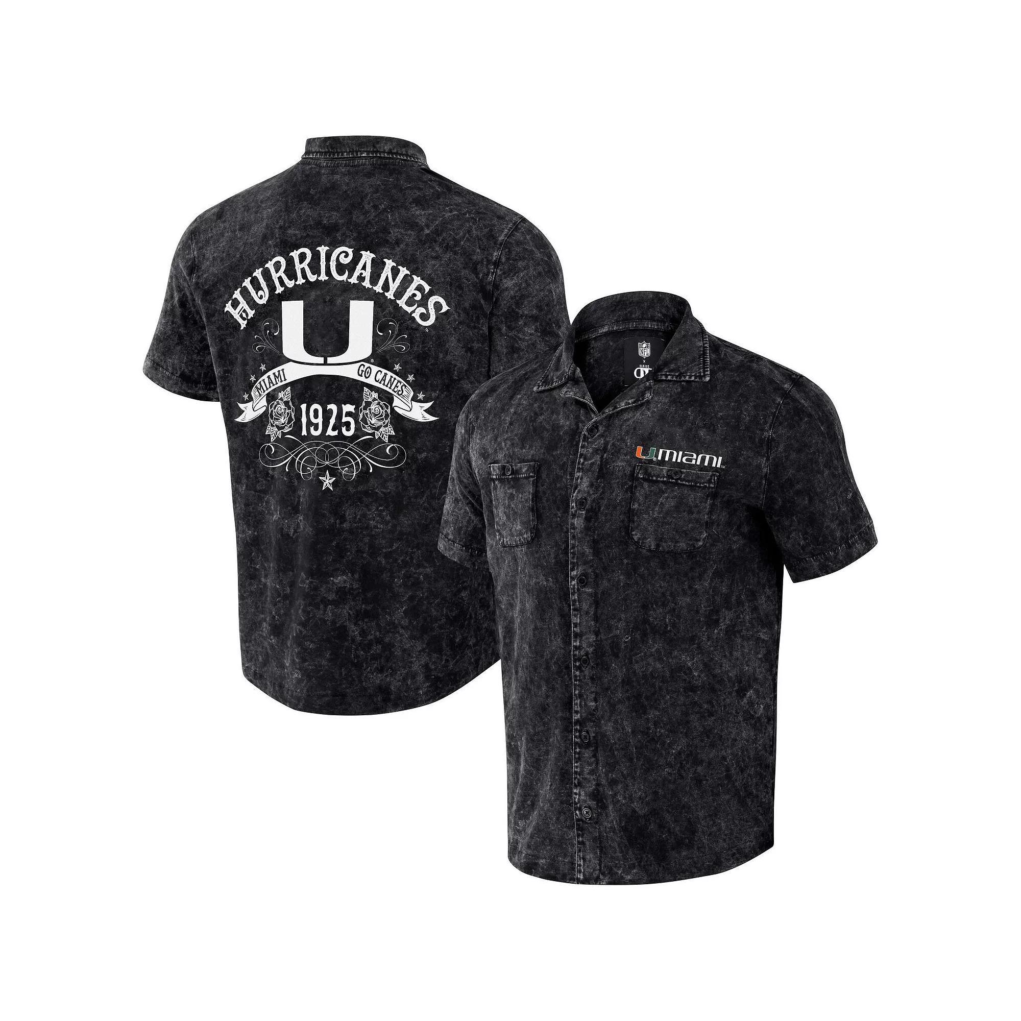 Men's Darius Rucker Collection by Fanatics  Black Miami Hurricanes Team Color Button-Up Shirt, Size: Small Product Image
