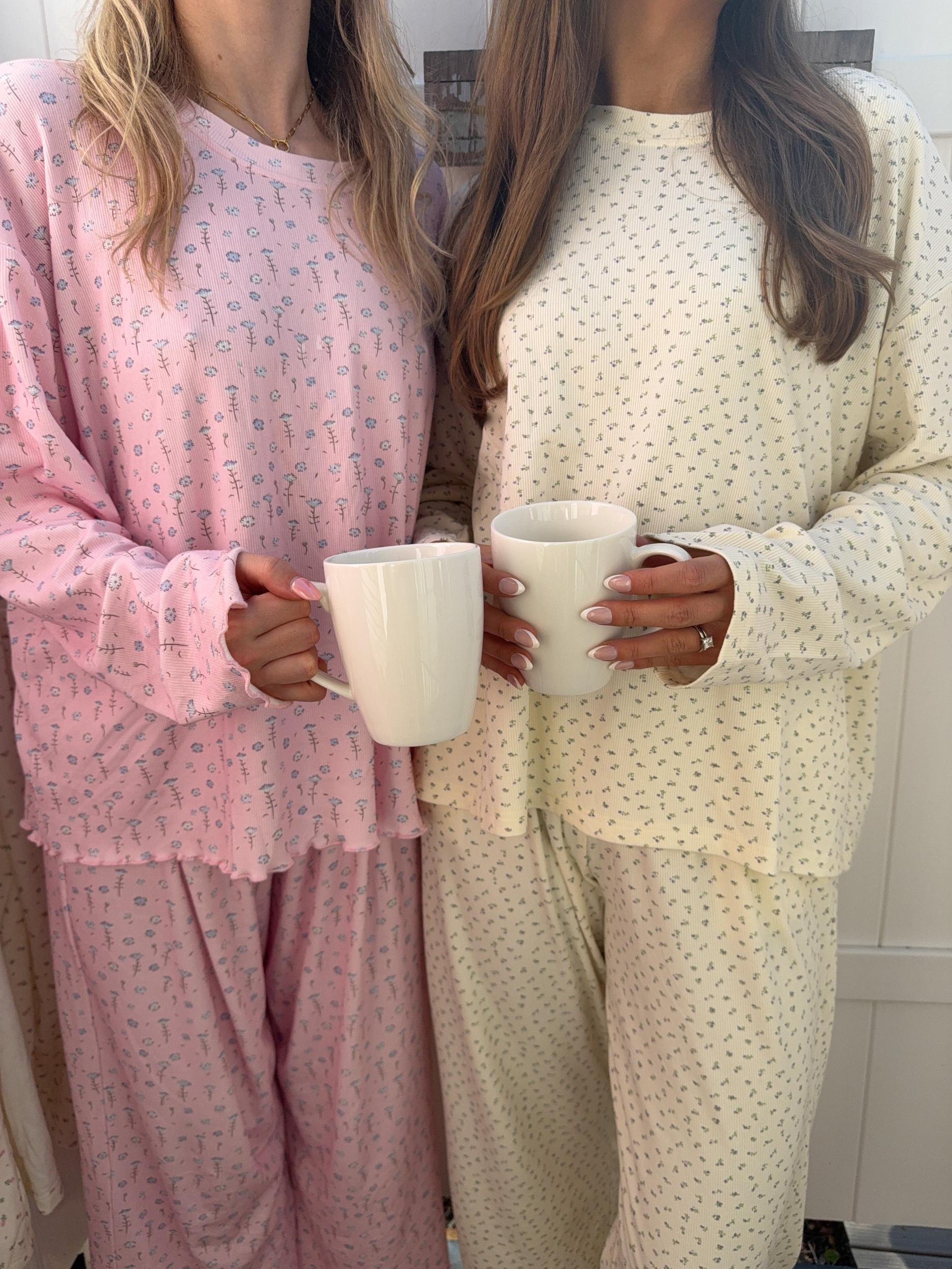 Pale Floral Long Sleeve Pajama Top Product Image