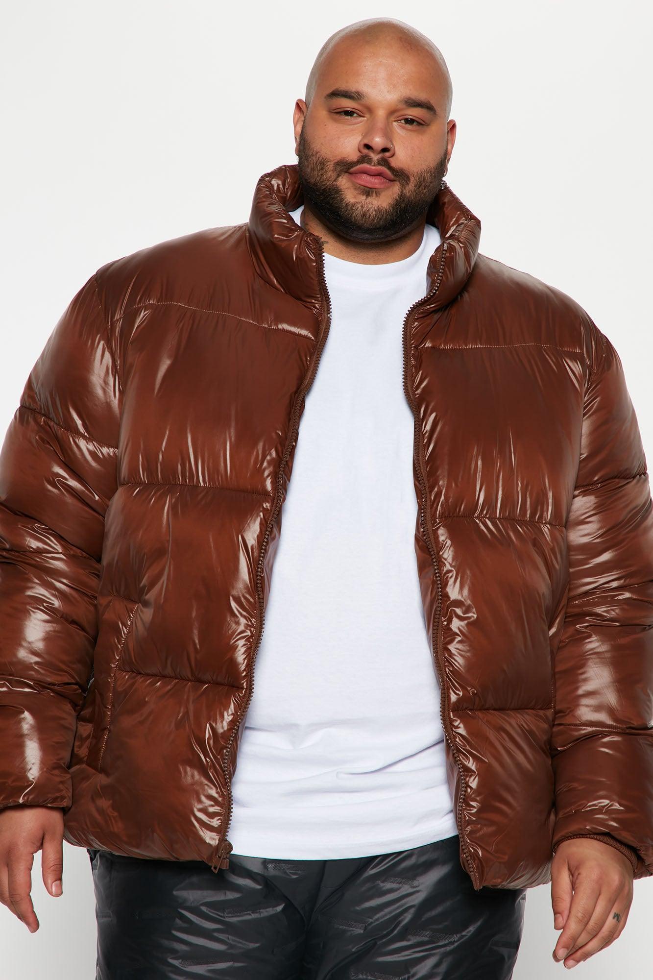 High Collar Gloss Puffer Jacket - Chocolate Product Image