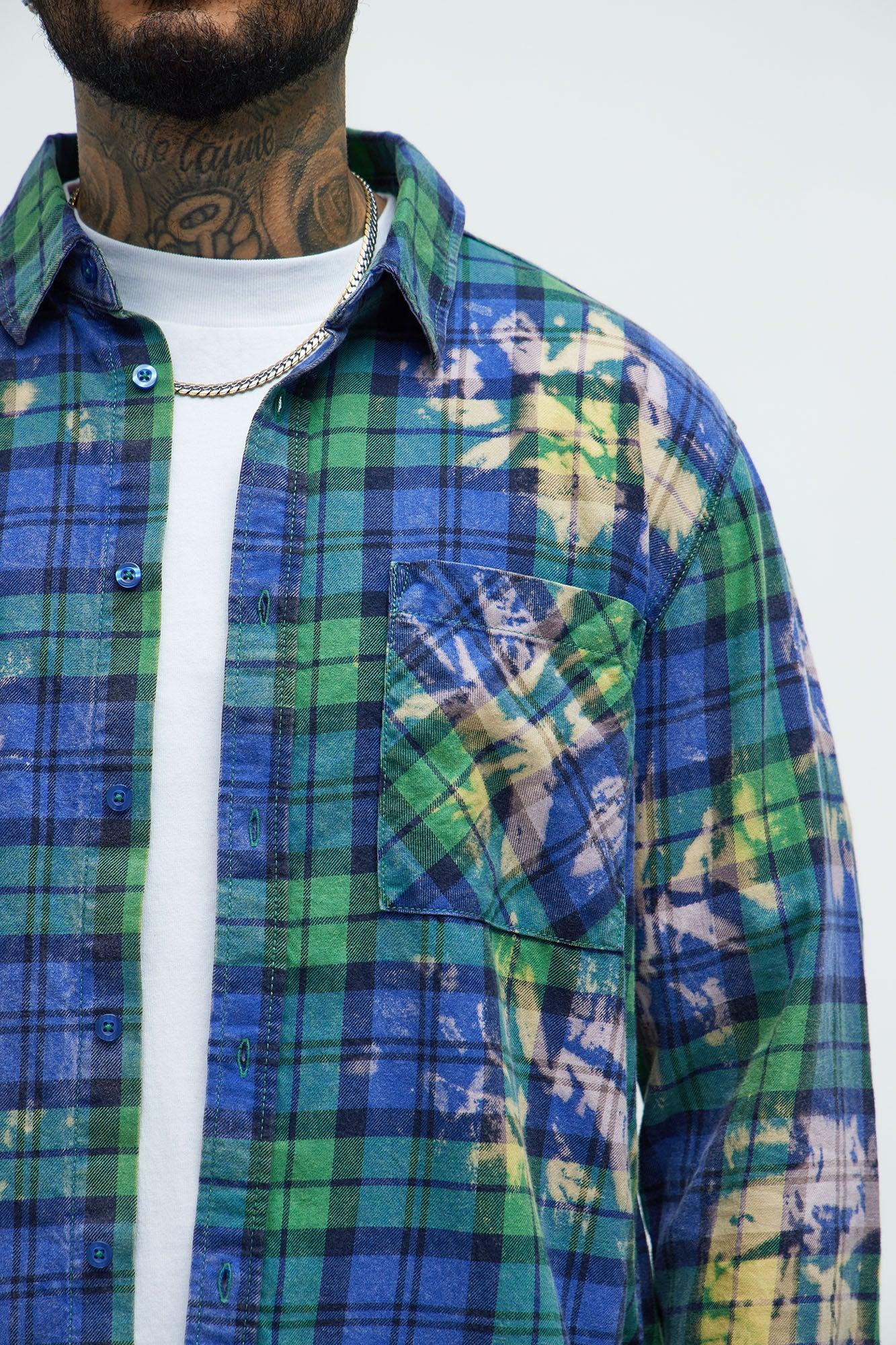 Ekon Bleached Plaid Shirt - Blue/combo Product Image