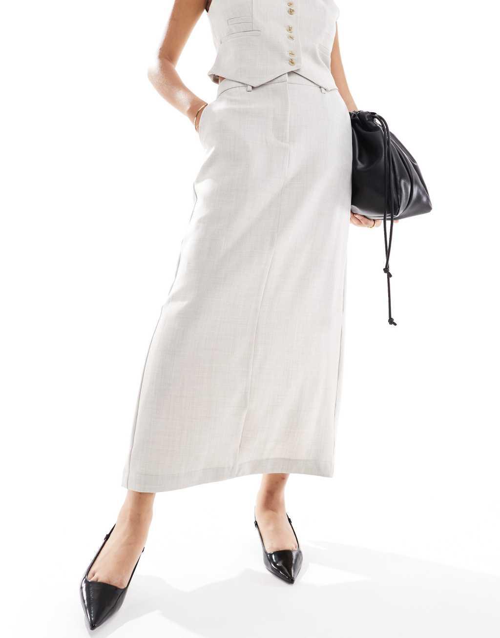Vero Moda tailored column skirt in sand melange - part of a set Product Image