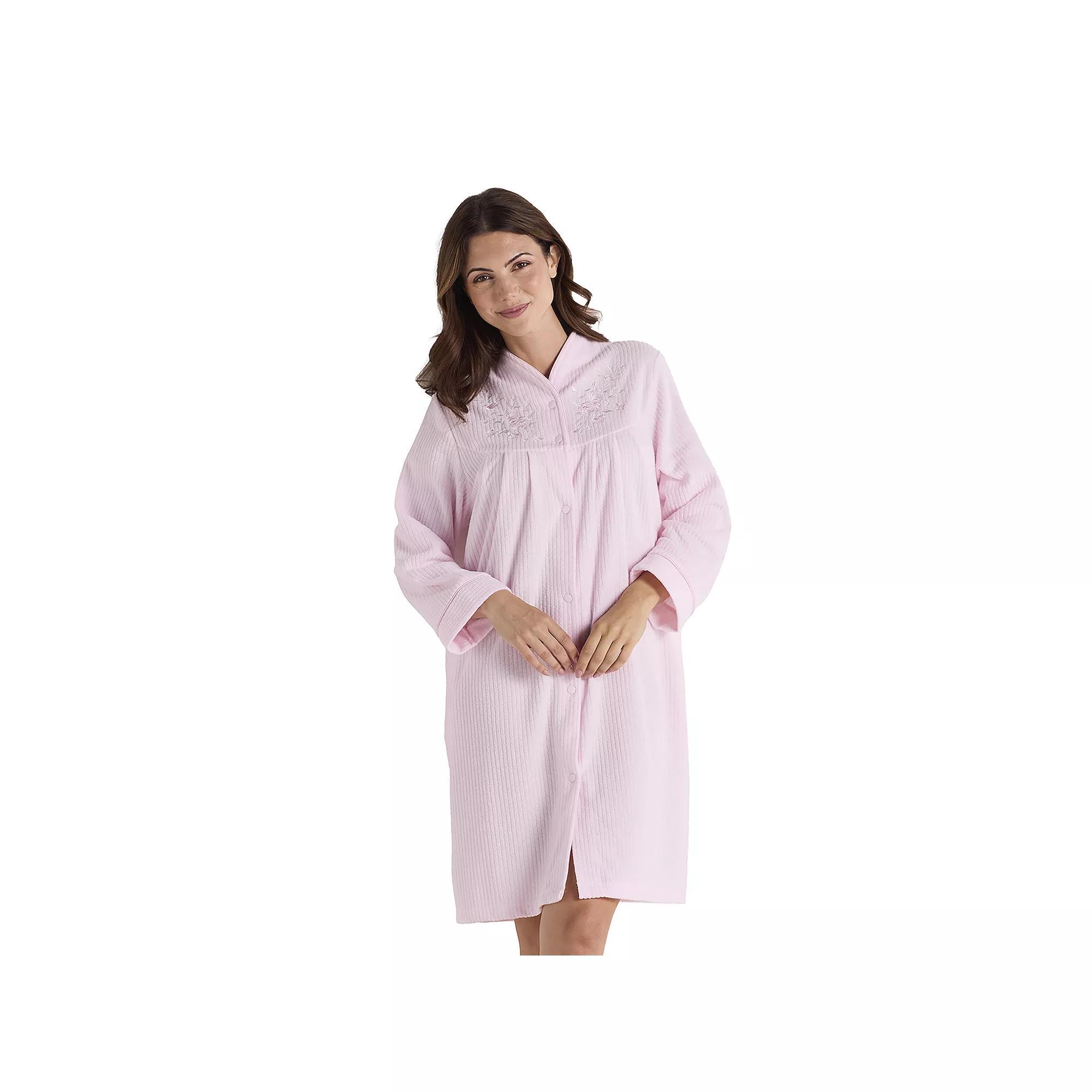Petite Miss Elaine Essentials Brushed Back Terry Short Snap Robe, Women's, Size: Small Petite, Pink Product Image