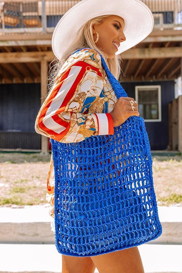 Somewhere In The Tropics Woven Tote In Royal Blue Product Image