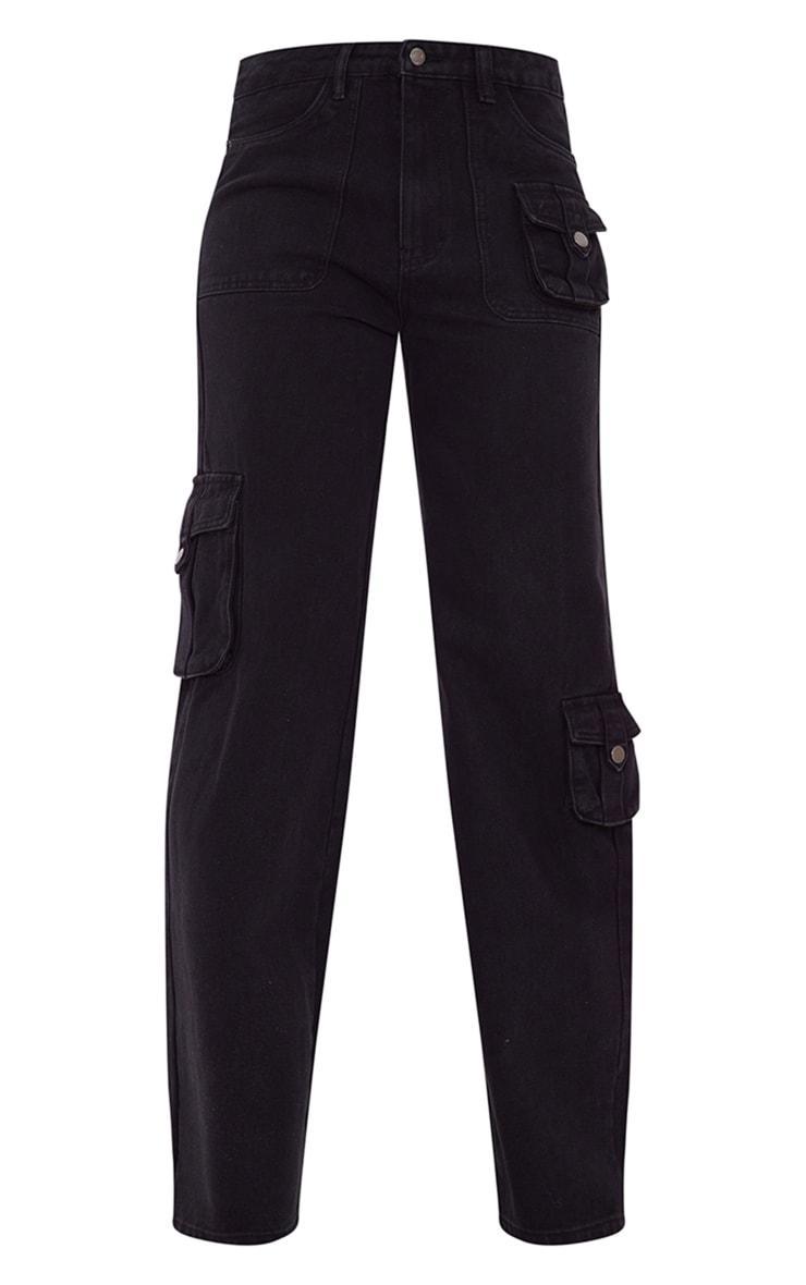 Tall Washed Black Mid Rise Cargo Jeans Product Image