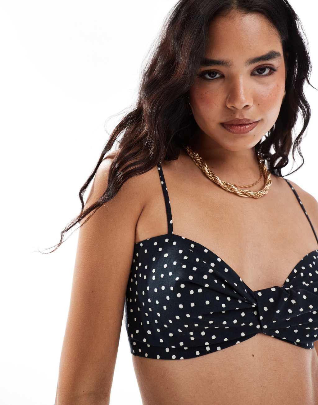 ASOS DESIGN poplin bralette in black polka dot - part of a set Product Image