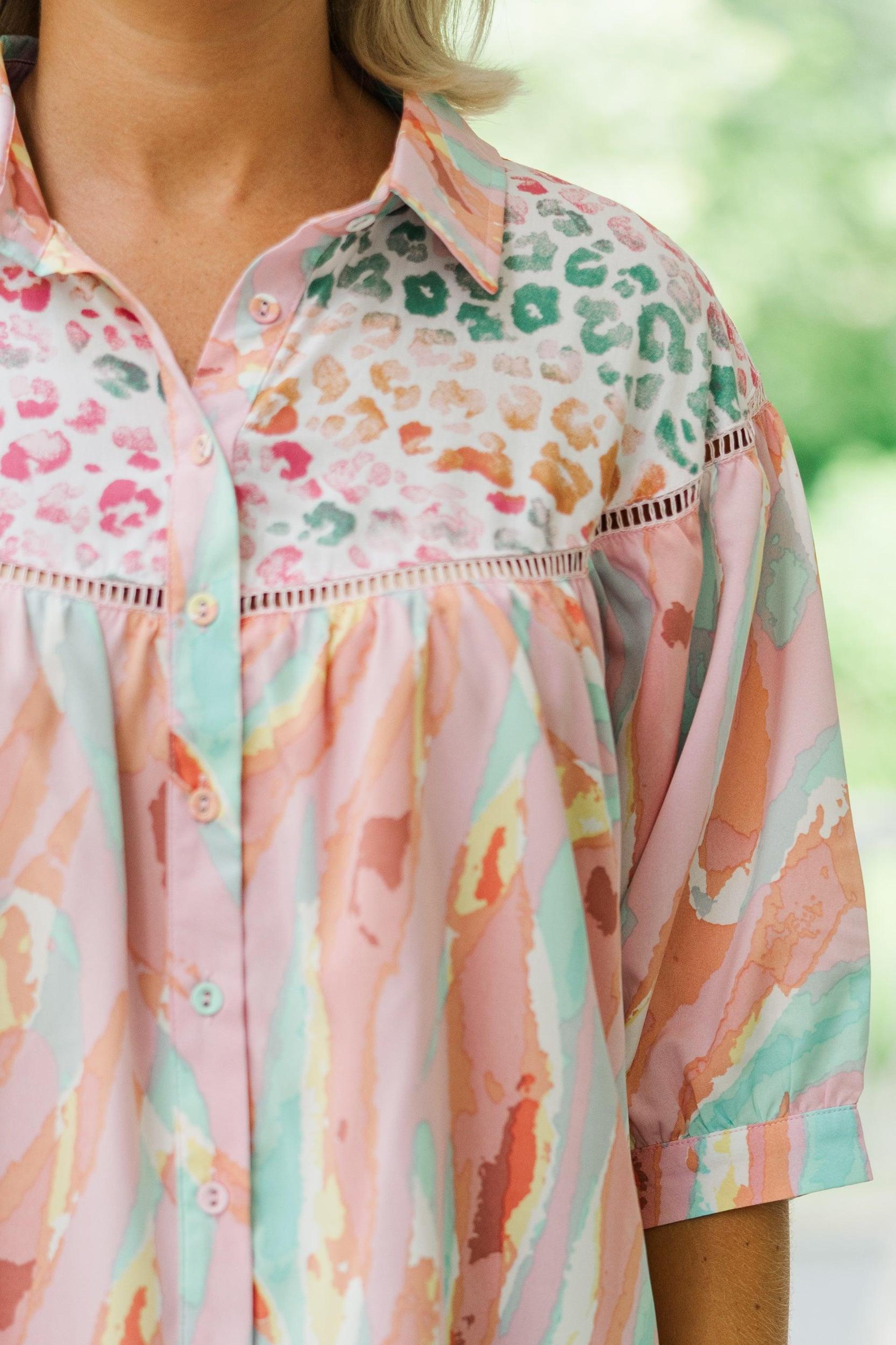 Think About Love Mauve Pink Mixed Print Blouse Female Product Image