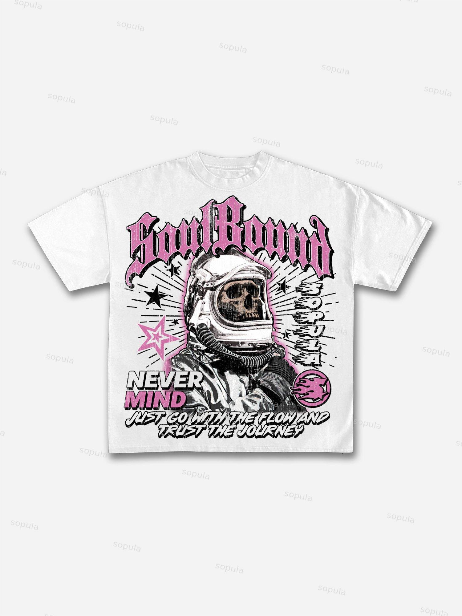 Astronaut of Skull Retro Graphic Cotton T-Shirt Product Image