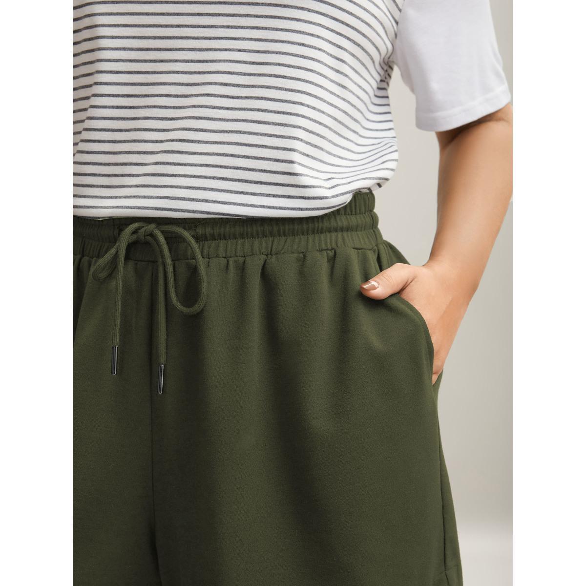 Plus Size Drawstring Slit Supersoft Pull-On Shorts Women DimGray Casual Drawstring Loose Everyday Shorts BloomChic 14-16/1X Product Image