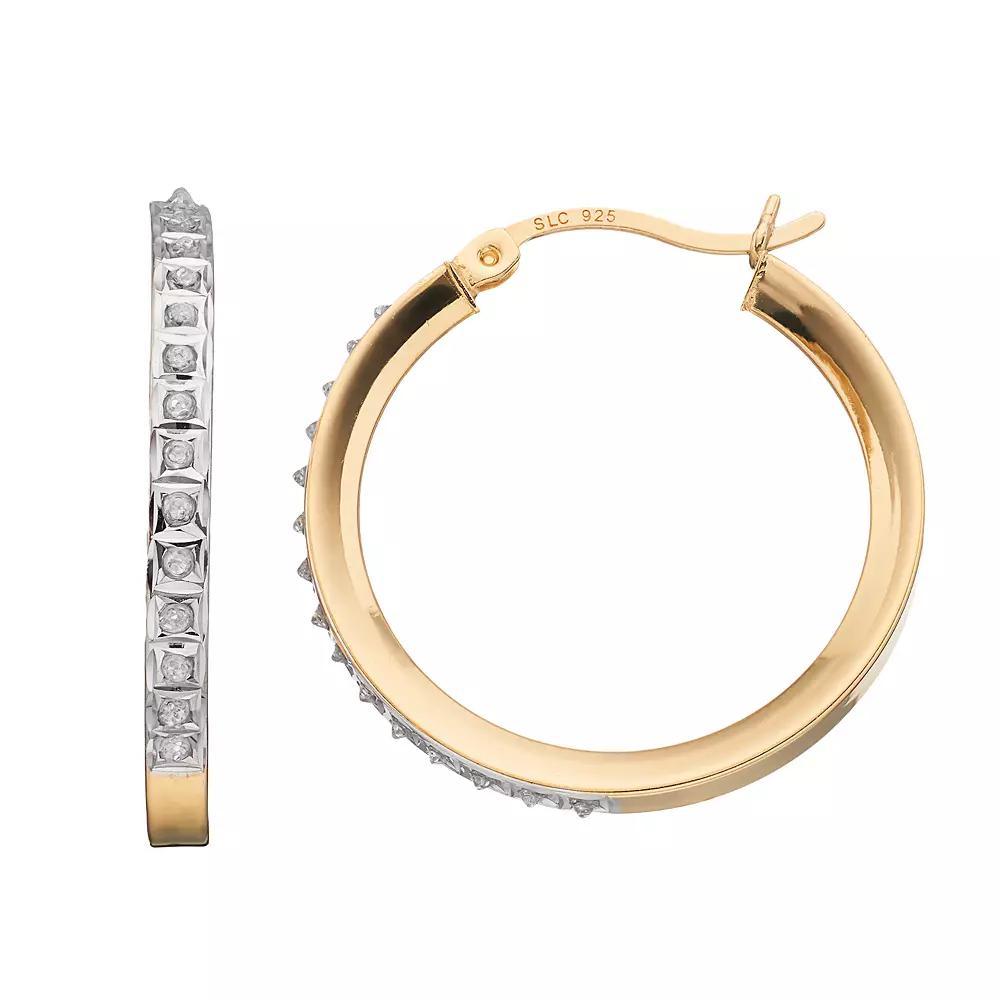 Diamond Mystique 18k Gold Over Sterling Silver Diamond Accent Concave Round Hoop Earrings, Women's, White Over Silver Product Image