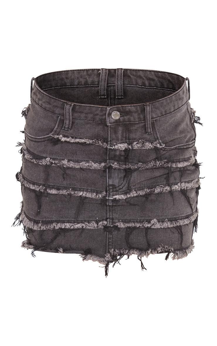 Washed Black Frayed Seam Detail Mini Denim Skirt Product Image