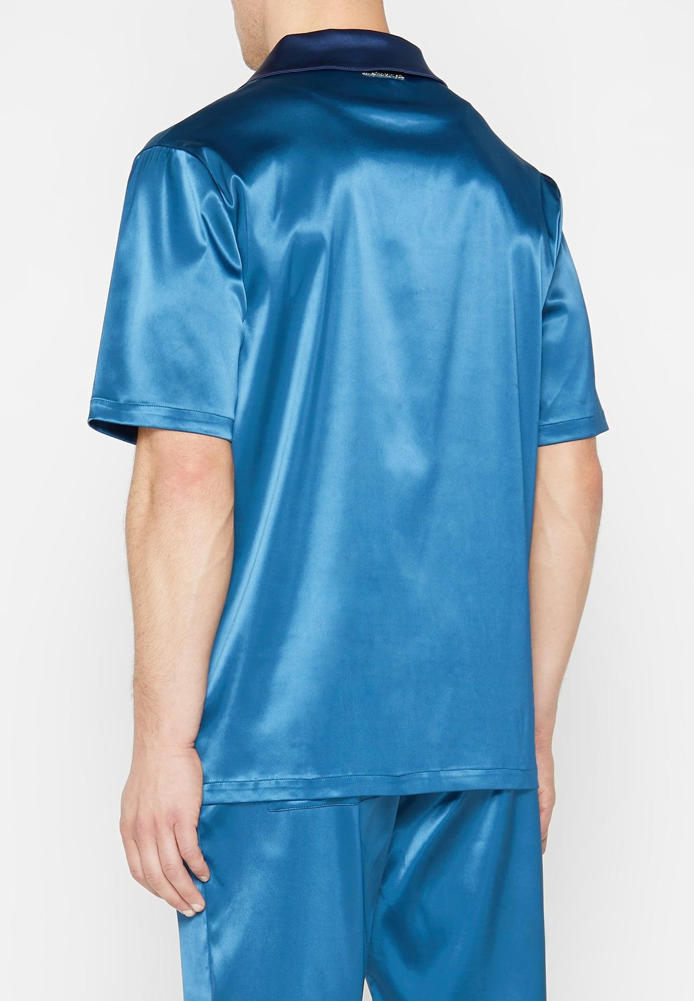Satin Contrast Collar Shirt - Navy Male Product Image