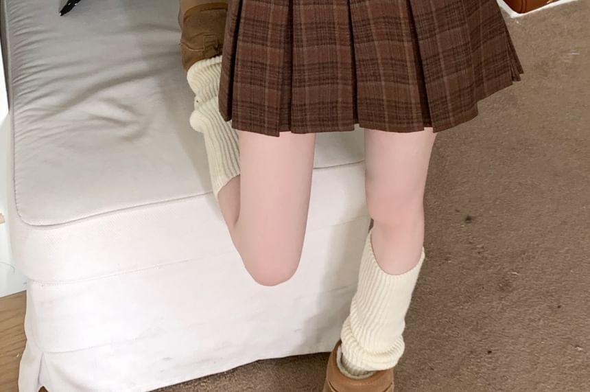 High Rise Plaid Pleated Mini A-Line Skirt Product Image